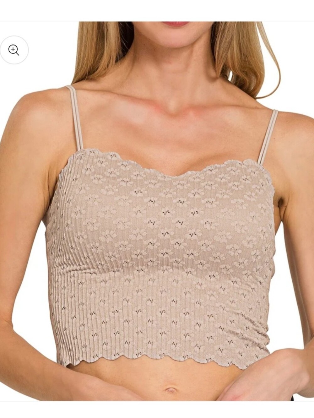 NEW Zenana Boutique Seamless Lace Bralette Top - Tan  Padded.  Medium. Cami
